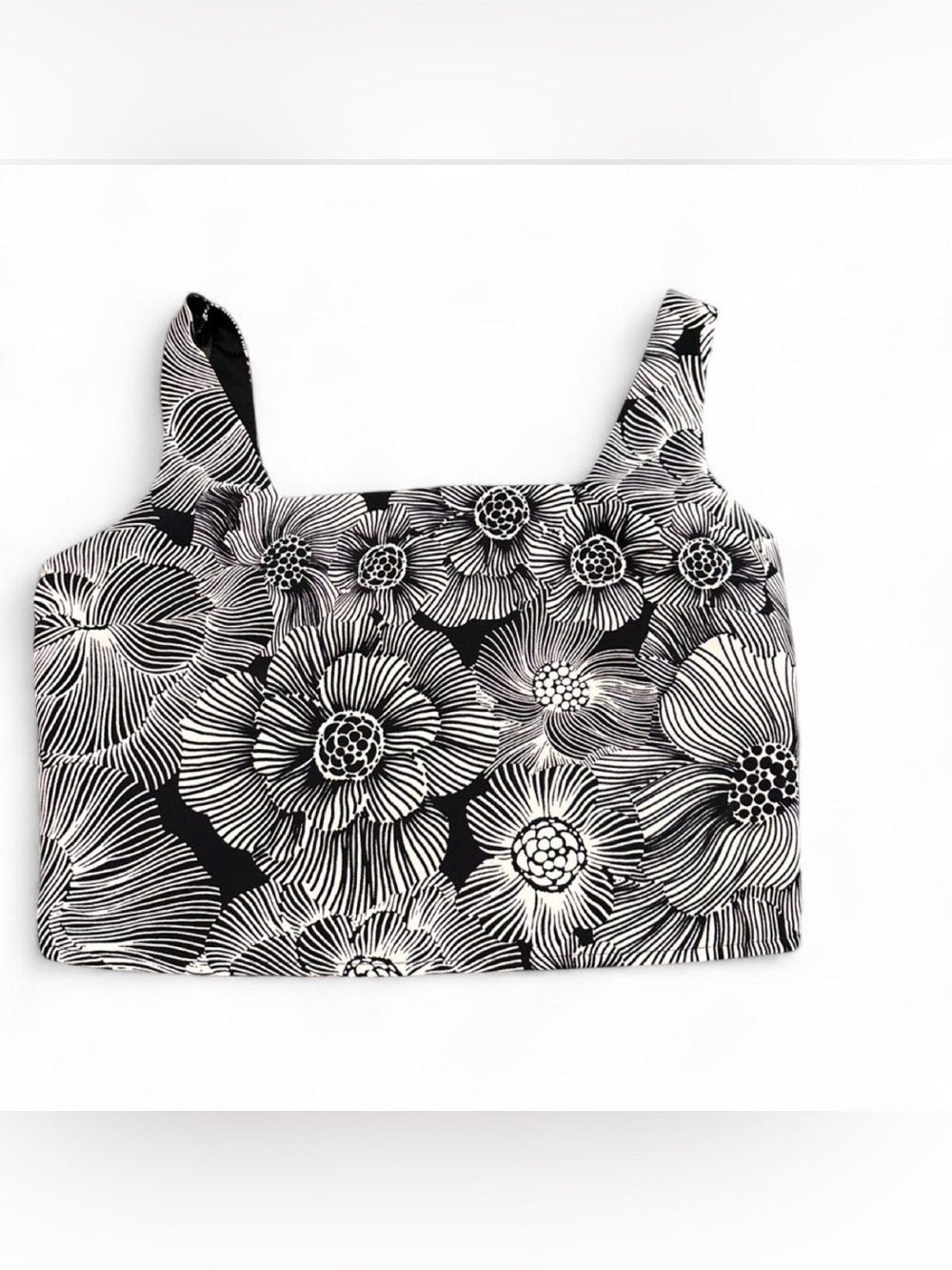 Sz S Express Black & White Floral Square-Neck Crop Top